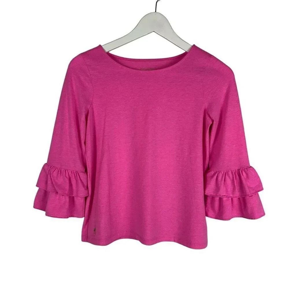 Lilly Pulitzer Girls XL Mazie Ruffle Sleeve Top in Raz Berry